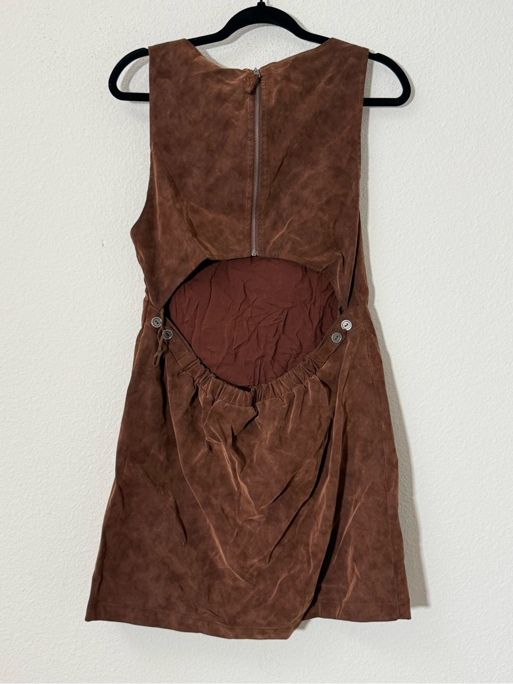 Free People Atlas Faux Suede Mini Dress Chicory Coffee Open Back Size L NWT - Picture 3 of 8